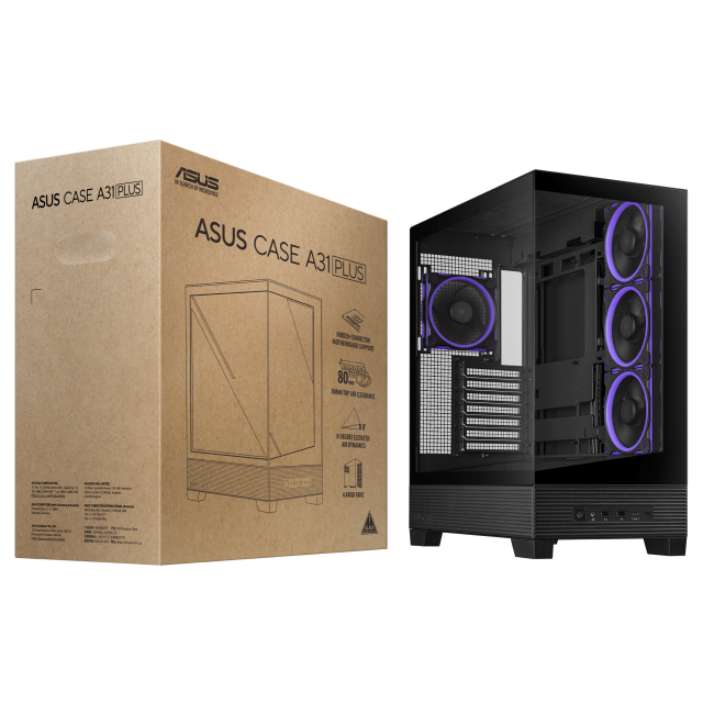 Кутия ASUS A31 PLUS ARGB Black, Mid Tower, 2 x USB 3.2 Gen1, 1 x USB 3.2 Gen 2x2 Type C, 1 x headphone / Microphone, ATX / Micro-ATX / Mini-ITX