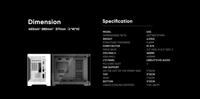 Кутия за компютър 1stPlayer UV6 White, Mini Tower, 2x USB 3.0, 1x HD Audio, Mini-ITX, Micro-ATX