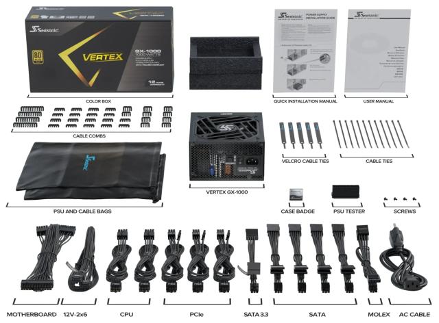 Захранване Seasonic VERTEX GX-1000, 1000W, Active PFC, 80 PLUS Gold, ATX 3.1, Fully Modular