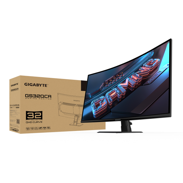Монитор GIGABYTE GS32QCA, 31.5" (80.01 cm) QHD VA, Curved 1500R, 180Hz, 1ms, 250 cd/m2, 2x HDMI, 1x DP