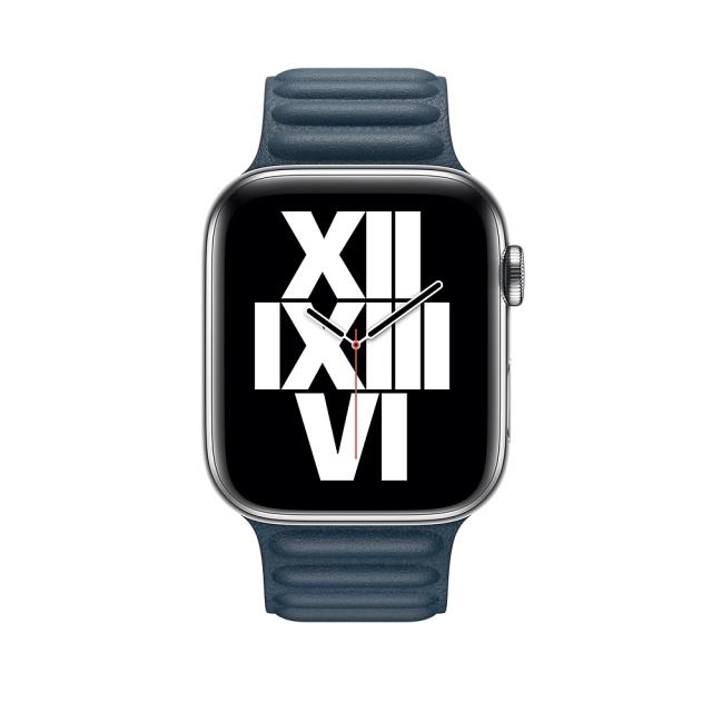 Каишка за часовник Apple Watch 44mm Band: Baltic Blue Leather Link - Large (Seasonal Fall 2020)