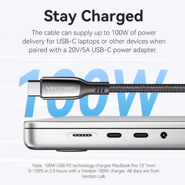 Кабел Vention USB2.0 Type-C/Type-C 100W, 2m
