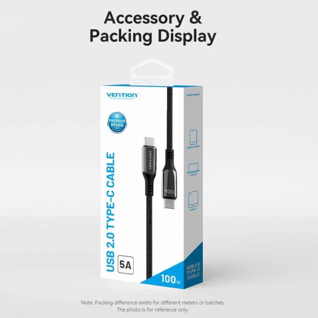Кабел Vention USB2.0 Type-C/Type-C 100W, 2m