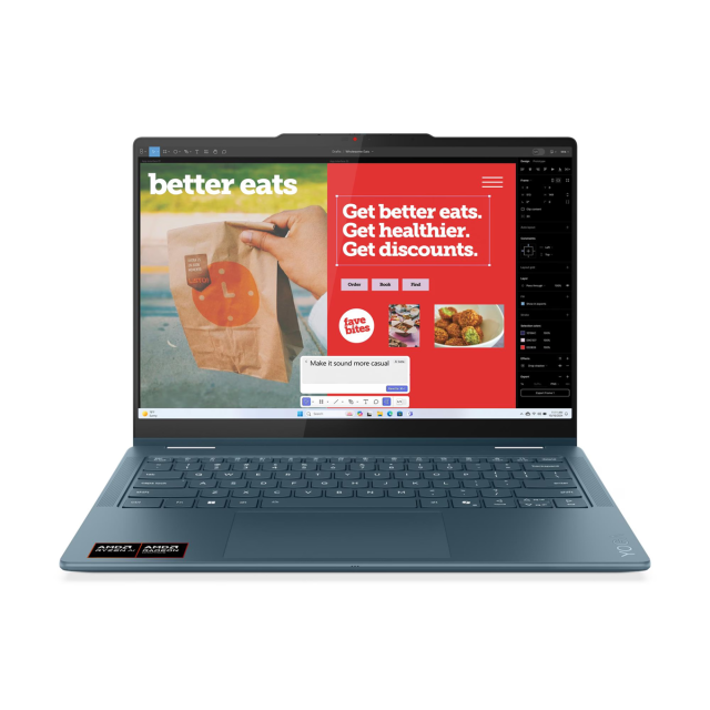 Лаптоп Lenovo Yoga 7 2-in-1 14AKP10, AMD Ryzen AI 5 340 6C (2.0 / 4.8 GHz, 16MB Cache), 14.0" (35.56 cm) Full HD+, Touch Screen, AMD Radeon 840M, 24GB DDR5, 1TB M.2 NVMe SSD, Windows 11 Home