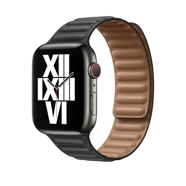 Каишка за часовник Apple Watch 44mm Band: Black Leather Link - Small