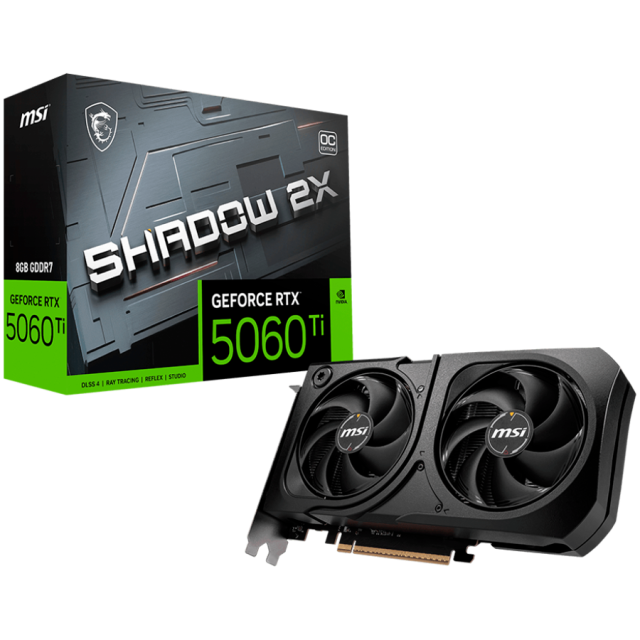 Видео карта MSI nVIDIA GeForce RTX 5060 Ti SHADOW 2X OC PLUS 8GB GDDR7, 128-bit, HDMI, 3x DP