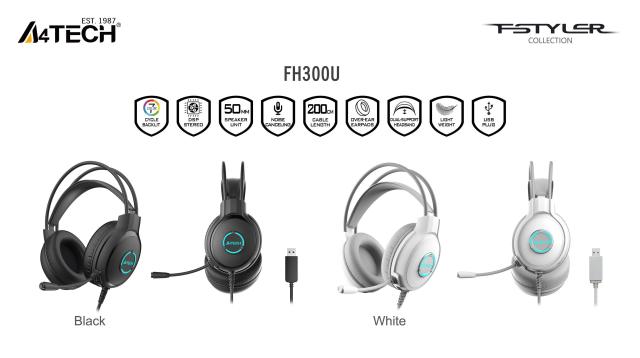 Слушалки А4tech Fstyler FH300U, микрофон, Noice Cancelling, USB