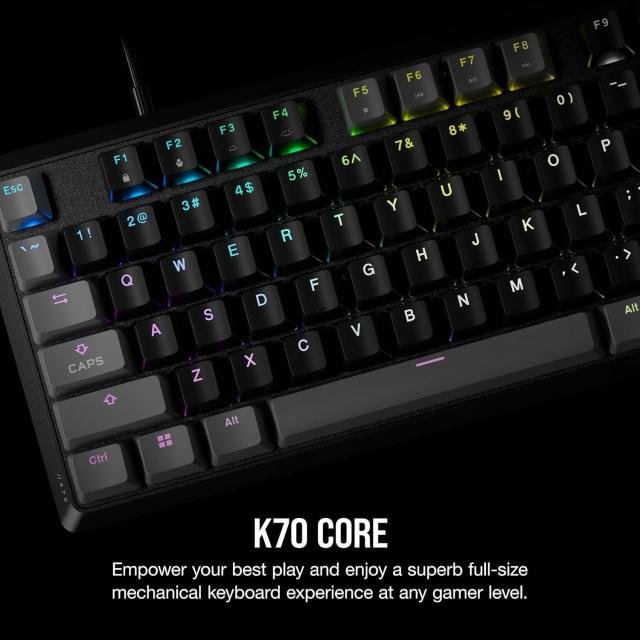 Геймърска механична клавиатура CORSAIR K70 Core RGB Corsair Linear Red Switch, Carbon Gray