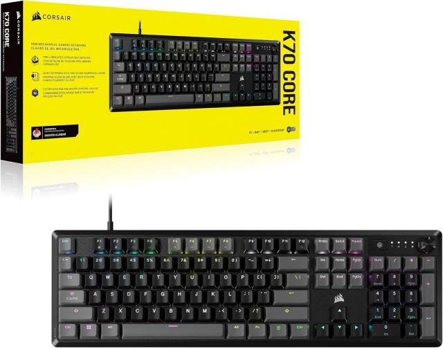 Геймърска механична клавиатура CORSAIR K70 Core RGB Corsair Linear Red Switch, Carbon Gray