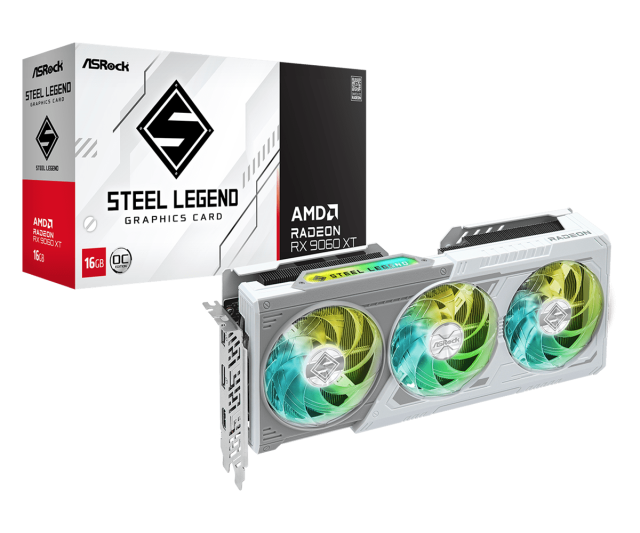 Видео карта ASRock RADEON RX 9060 XT Steel Legend 16GB OC GDDR6, 128-bit, HDMI, 2x DP