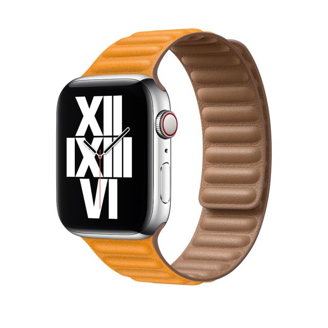 Каишка за часовник Apple Watch 44mm Band: California Poppy Leather Link - Large (Seasonal Fall 2020)