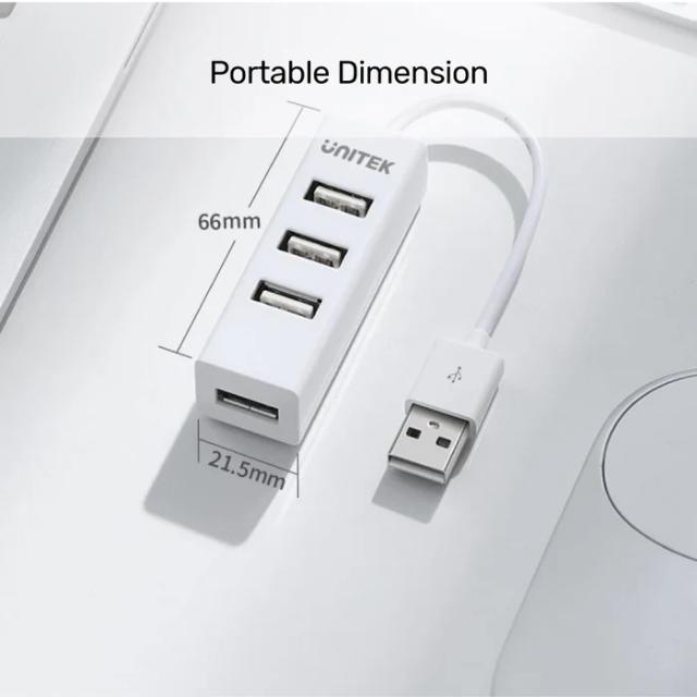 USB Хъб Unitek 4-портов, USB 2.0, Бял
