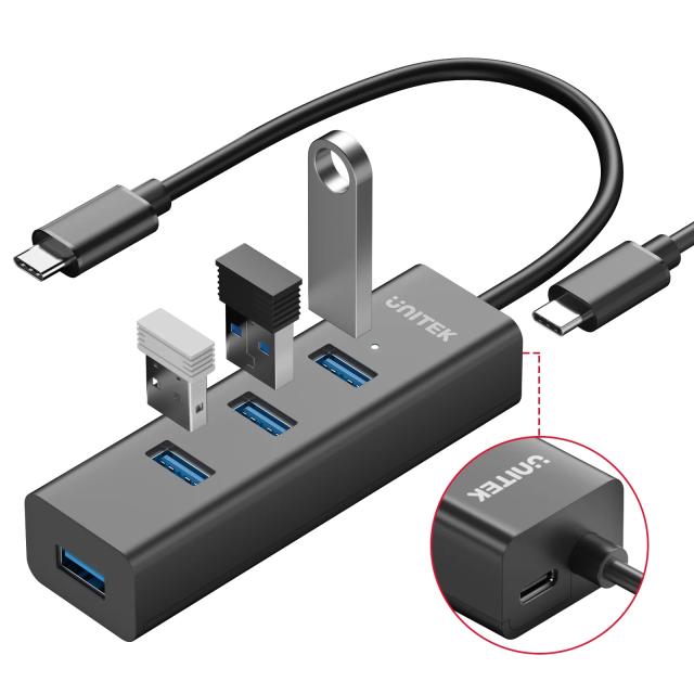 USB Хъб Unitek 4-портов, USB Type-C 3.0, Черен