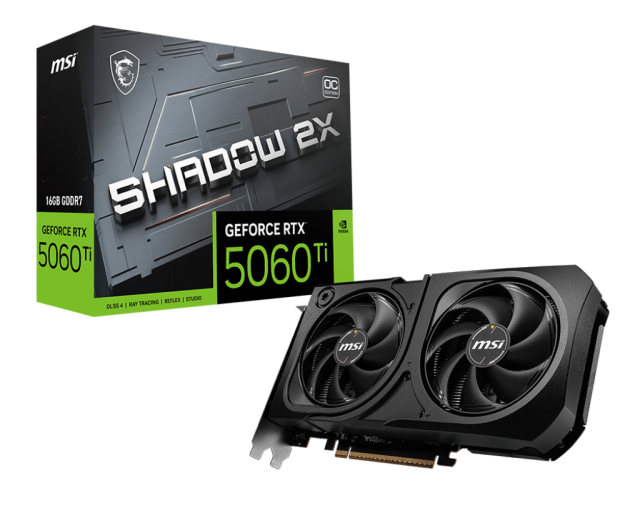 Видео карта MSI nVIDIA GeForce RTX 5060 Ti SHADOW 2X OC PLUS 16GB GDDR7, 128-bit, HDMI, 3x DP