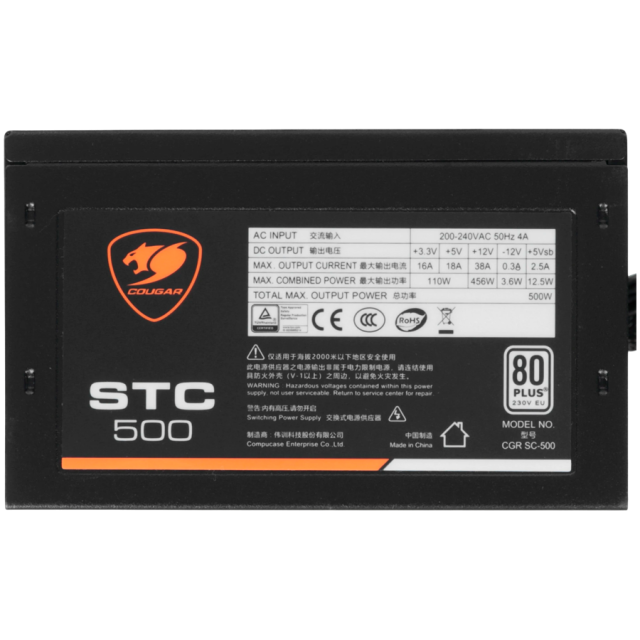 Захранване COUGAR STC500, 500W, Active PFC, 80 Plus