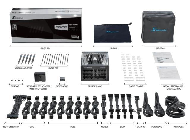 Захранване Seasonic PRIME TX-1600 1600W, Active PFC, PCIe Gen 5.1/ATX 3.1, 80 PLUS Titanium, Fully Modular