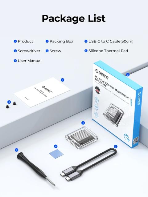 Кутия Orico M.2 2230 NVMe, 10Gbps, USB Type-C, Gray