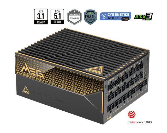 Захранване MSI MAG AI1600T PCIE5, 1600W, Active PFC, PCIe 5.1/ATX 3.1, 80 PLUS Titanium, Fully Modular