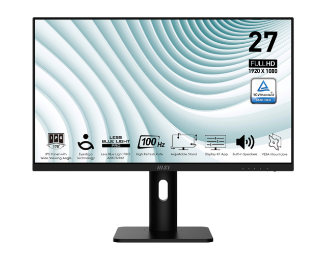 Монитор MSI PRO MP273AP, 27"(68.58cm) FHD IPS, 100Hz, 4ms, 300cd/m2, DisplayPort, HDMI, VGA