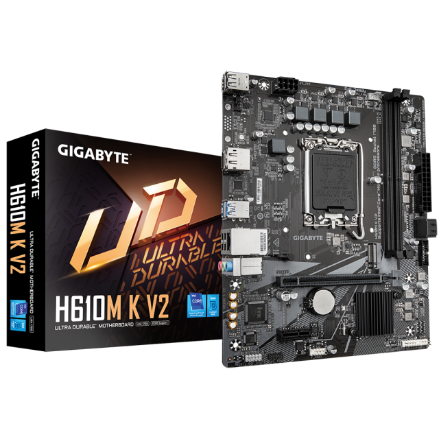 Дънна платка Gigabyte H610M K V2, H610, LGA1700, DDR5, PCI-E 4.0, 2x SATA 6Gb/s, 1x M.2, DP, HDMI, Micro ATX