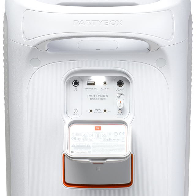 Тонколона JBL PartyBox Stage 320, 240W RMS, Jack 3.5mm/Bluetooth/USB, IPX4 защита, Бяла
