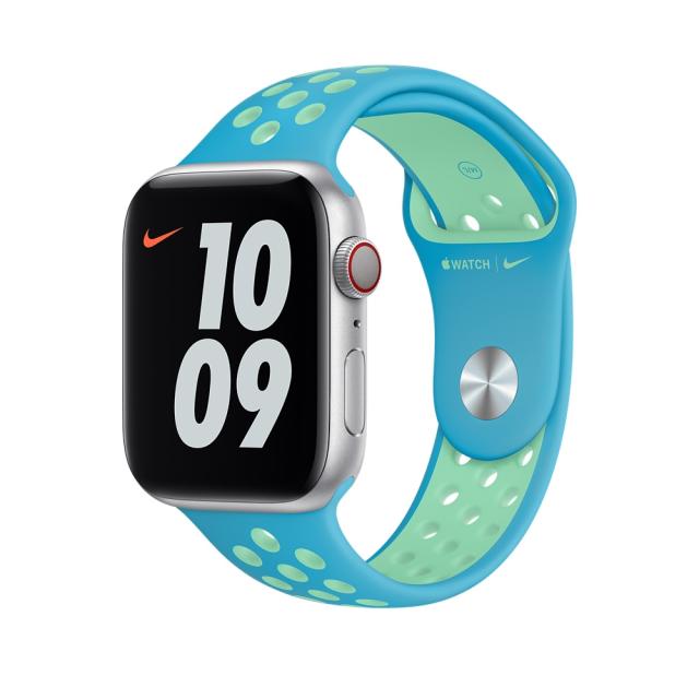 Каишка за часовник Apple Watch 44mm Chlorine Blue/Green Glow Nike Sport Band - Regular