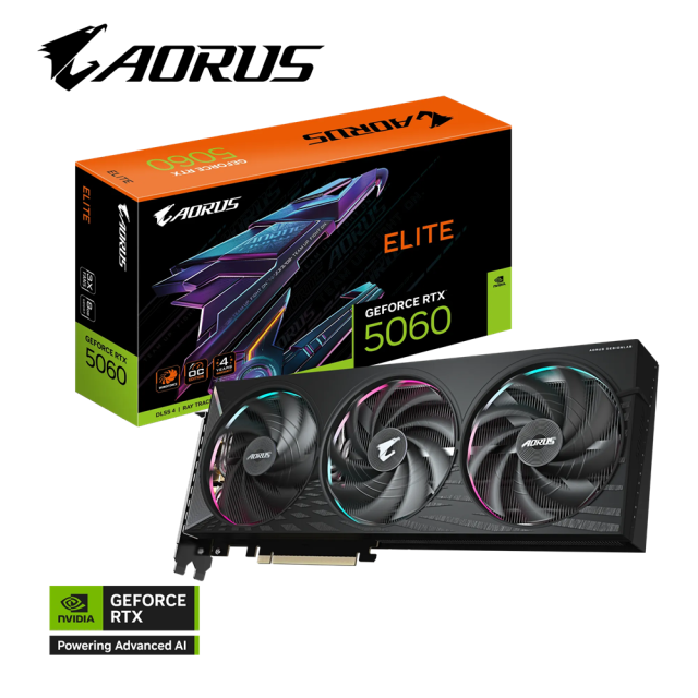 Видео карта GIGABYTE AORUS GeForce RTX 5060 ELITE 8GB GDDR7, 128-bit, HDMI, 3x DP