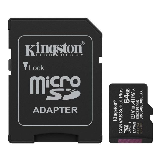 Карта памет Kingston 64GB micSDXC Canvas Select Plus U1, V10, A1