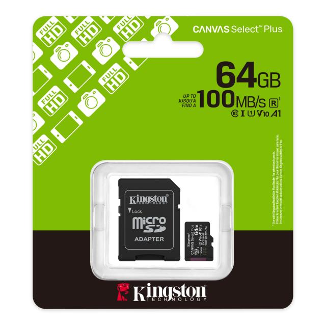 Карта памет Kingston 64GB micSDXC Canvas Select Plus U1, V10, A1