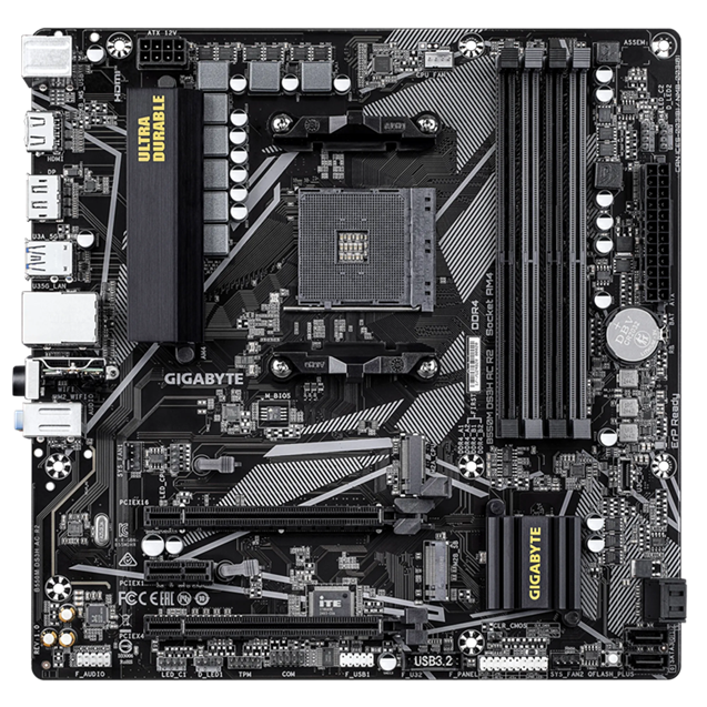 Дънна платка Gigabyte B550M DS3H AC R2, AM4, B550, DDR4, 4x SATA 6Gb/s, 2x M.2, WIFI, HDMI, DP, Micro ATX