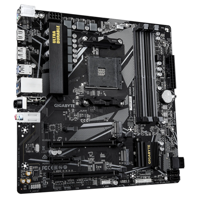 Дънна платка Gigabyte B550M DS3H AC R2, AM4, B550, DDR4, 4x SATA 6Gb/s, 2x M.2, WIFI, HDMI, DP, Micro ATX