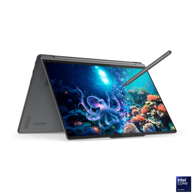 Лаптоп Lenovo Yoga 9 2-in-1 14ILL10 Aura Edition, Intel Core Ultra 7 258V 8C (2.2/4.8GHz, 12MB Cache), 14.0" (35.56 cm) WQUXGA OLED, 60Hz, Touchscreen, Intel Arc 140V, 32GB LPDDR5X, 1TB M.2 NVMe SSD, Windows 11 Home
