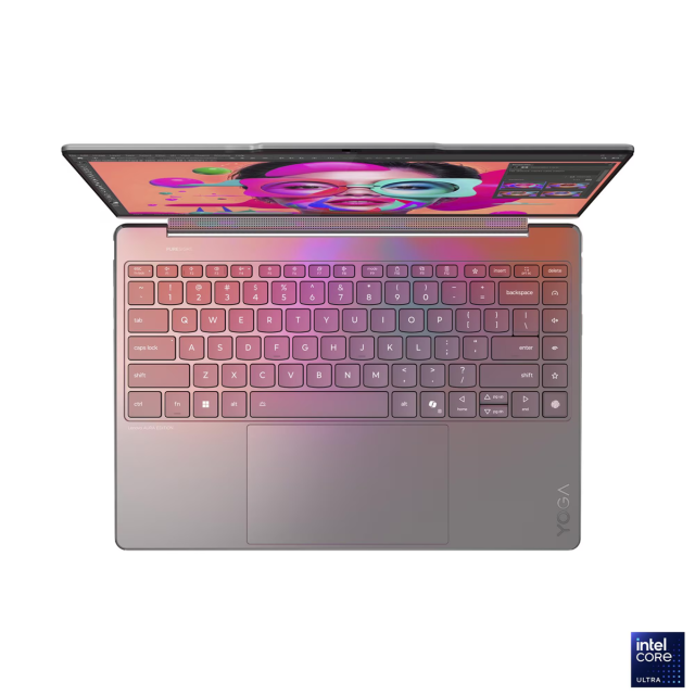 Лаптоп Lenovo Yoga 9 2-in-1 14ILL10 Aura Edition, Intel Core Ultra 7 258V 8C (2.2/4.8GHz, 12MB Cache), 14.0" (35.56 cm) WQUXGA OLED, 60Hz, Touchscreen, Intel Arc 140V, 32GB LPDDR5X, 1TB M.2 NVMe SSD, Windows 11 Home