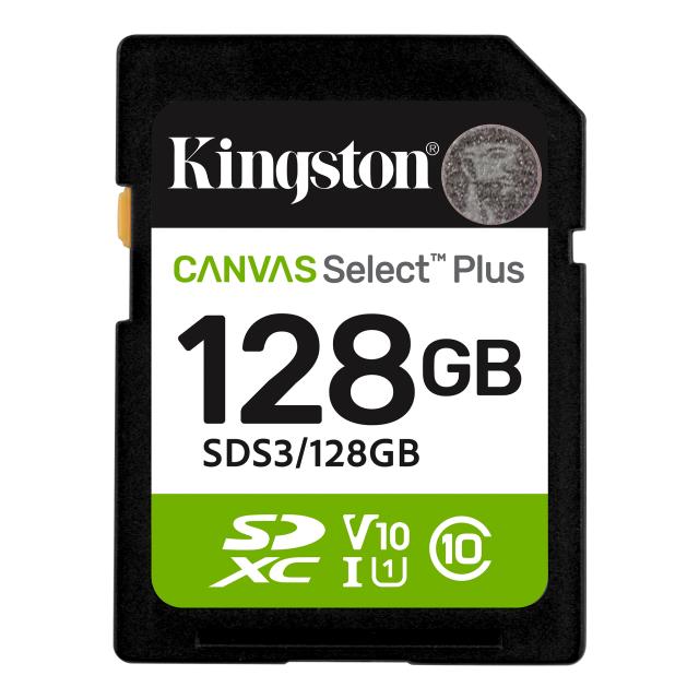 Карта памет Kingston 128GB SDS3 Canvas Select Plus, 150MB/s read, UHS-I speed class, U1, V10