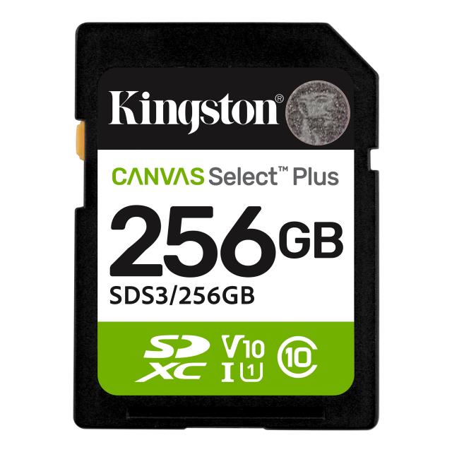 Карта памет Kingston 256GB SDS3 Canvas Select Plus, 150MB/s read, UHS-I speed class, U1, V10