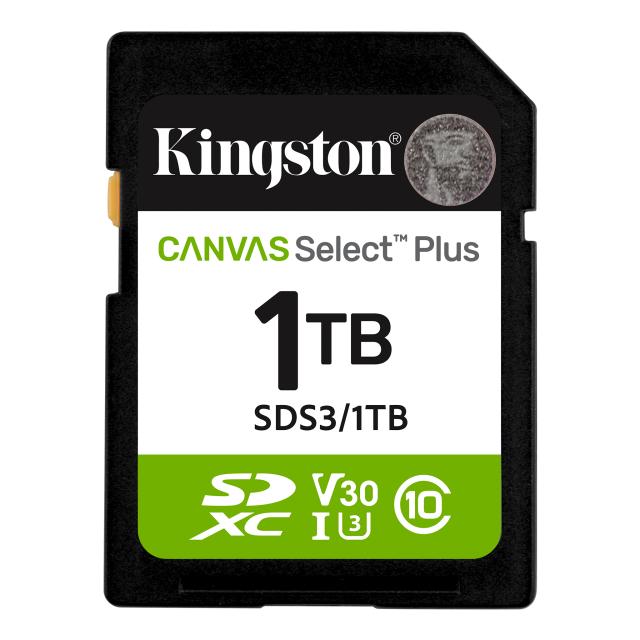 Карта памет Kingston 1TB SDS3 Canvas Select Plus, 150MB/s read, UHS-I speed class, U3, V30