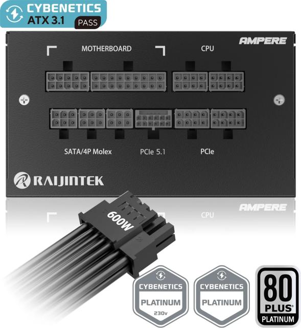 Захранване Raijintek AMPERE 1000W, Active PFC, ATX 3.1, 80 PLUS PLATINUM, Fully Modular