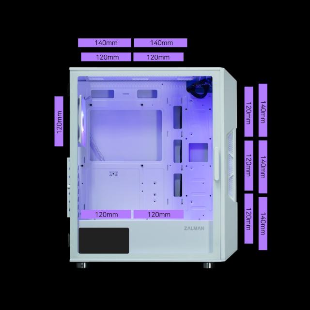 Кутия Zalman  i3 NEO ARGB Mesh White, aRGB, Middle Tower, 2x USB 3.0, 1x USB 2.0, ATX/mATX/Mini-ITX, бяла