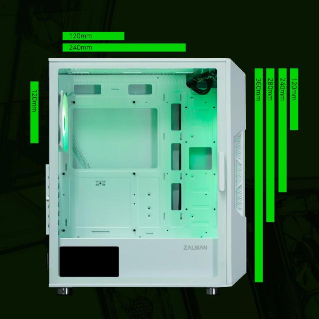 Кутия Zalman  i3 NEO ARGB Mesh White, aRGB, Middle Tower, 2x USB 3.0, 1x USB 2.0, ATX/mATX/Mini-ITX, бяла