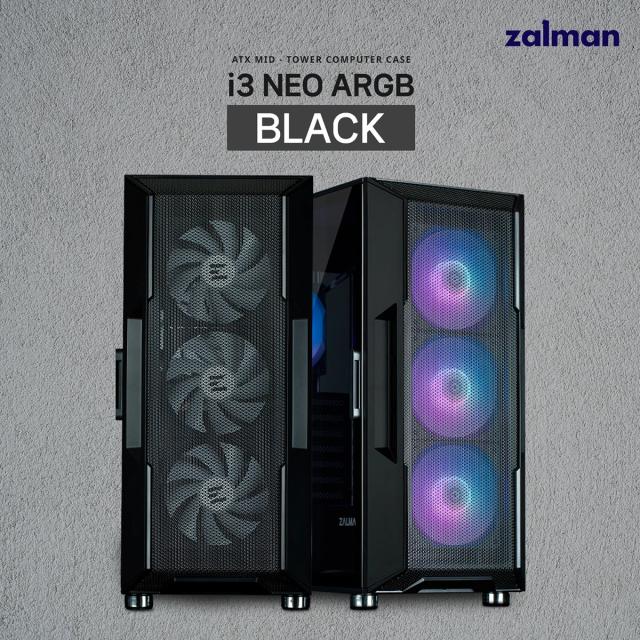 Кутия Zalman  i3 NEO ARGB Mesh Black, aRGB, Middle Tower, 2x USB 3.0, 1x USB 2.0, ATX/mATX/Mini-ITX, черна