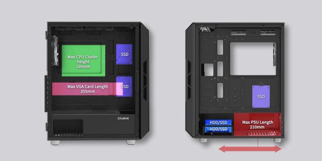 Кутия Zalman  i3 NEO ARGB Mesh Black, aRGB, Middle Tower, 2x USB 3.0, 1x USB 2.0, ATX/mATX/Mini-ITX, черна