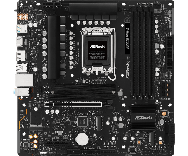 Дънна платка ASRock B860M PRO-A, LGA 1851, 4x DDR5, 3x M.2, 4x SATA 6Gb/s, HDMI, DP, mATX