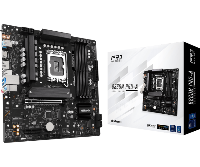 Дънна платка ASRock B860M PRO-A, LGA 1851, 4x DDR5, 3x M.2, 4x SATA 6Gb/s, HDMI, DP, mATX