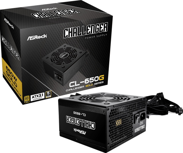 Захранване Asrock CHALLENGER CL-650G, 650W, PCIe5.1/ATX 3.1, Active PFC, 80 Plus Gold