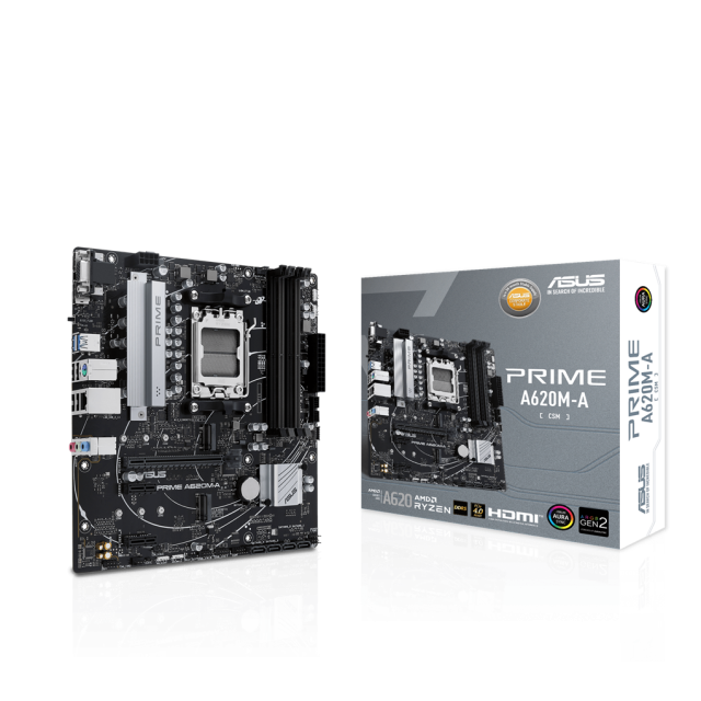 Дънна платка ASUS PRIME A620M-A-CSM, AM5, 4x DDR5, 2x M.2, 4x SATA 6Gb/s, VGA, HDMI, DP, Micro ATX 