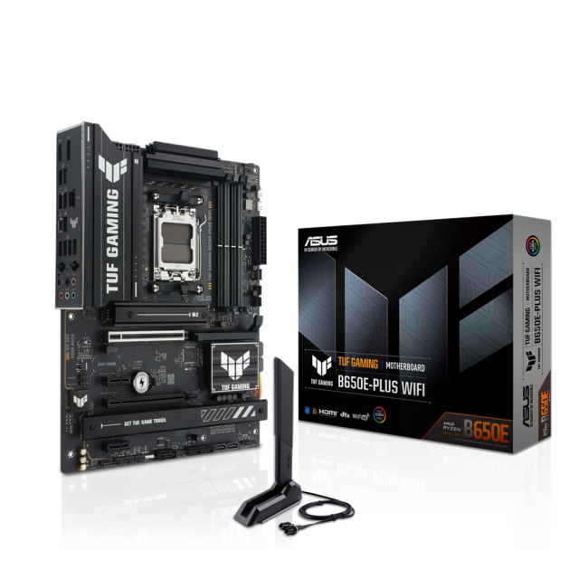 Дънна платка ASUS TUF GAMIN B650E-PLUS WIFI, AMD AM5, 4x DDR5, 3x M.2 slots, 4x SATA, HDMI, DP, ATX