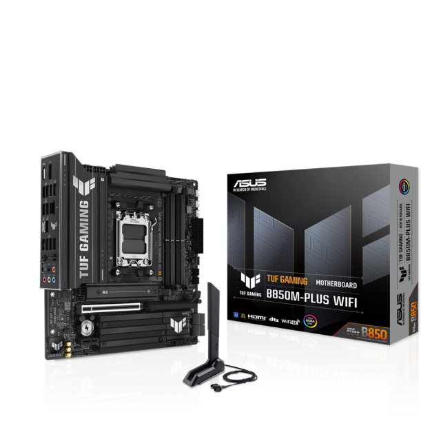 Дънна платка ASUS TUF GAMIN B850M-PLUS WIFI, AM5, 4x DDR5, 3x M.2, 4x SATA 6Gb/s, HDMI, DP, mATX