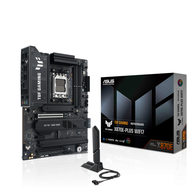 Дънна платка ASUS TUF GAMIN X870E-PLUS WIF7, AM5, 4x DDR5, 4x M.2, 4x SATA 6Gb/s, Wi-Fi 7, HDMI, ATX