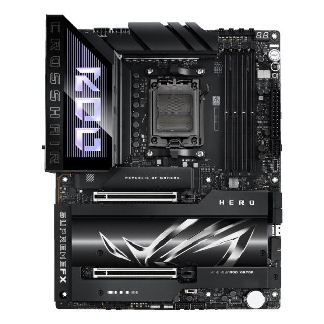 Дънна платка ASUS ROG CROSSHAIR X870E HERO, AM5, 4x DDR5, 5x M.2, 4x SATA 6Gb/s, Wi-Fi 7, HDMI, ATX