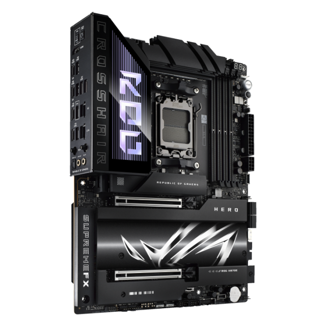 Дънна платка ASUS ROG CROSSHAIR X870E HERO, AM5, 4x DDR5, 5x M.2, 4x SATA 6Gb/s, Wi-Fi 7, HDMI, ATX
